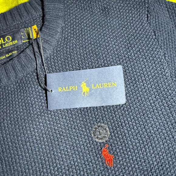 NWT Polo Ralph Lauren Men's Cotton Knit Crewneck Sweater In Blue Large - Picture 2 of 14